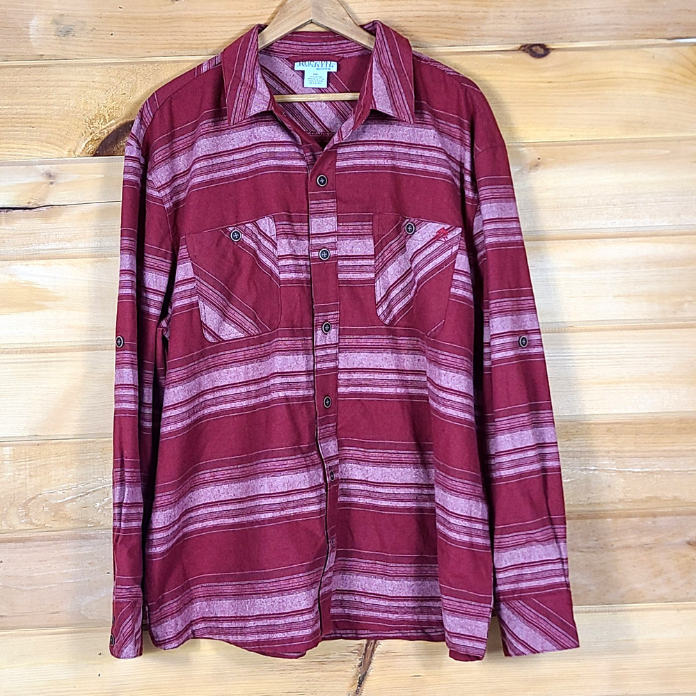 NWT Rugged Earth Long Sleeve Button Up Red Striped Flannel Shirt Mens Size XXL